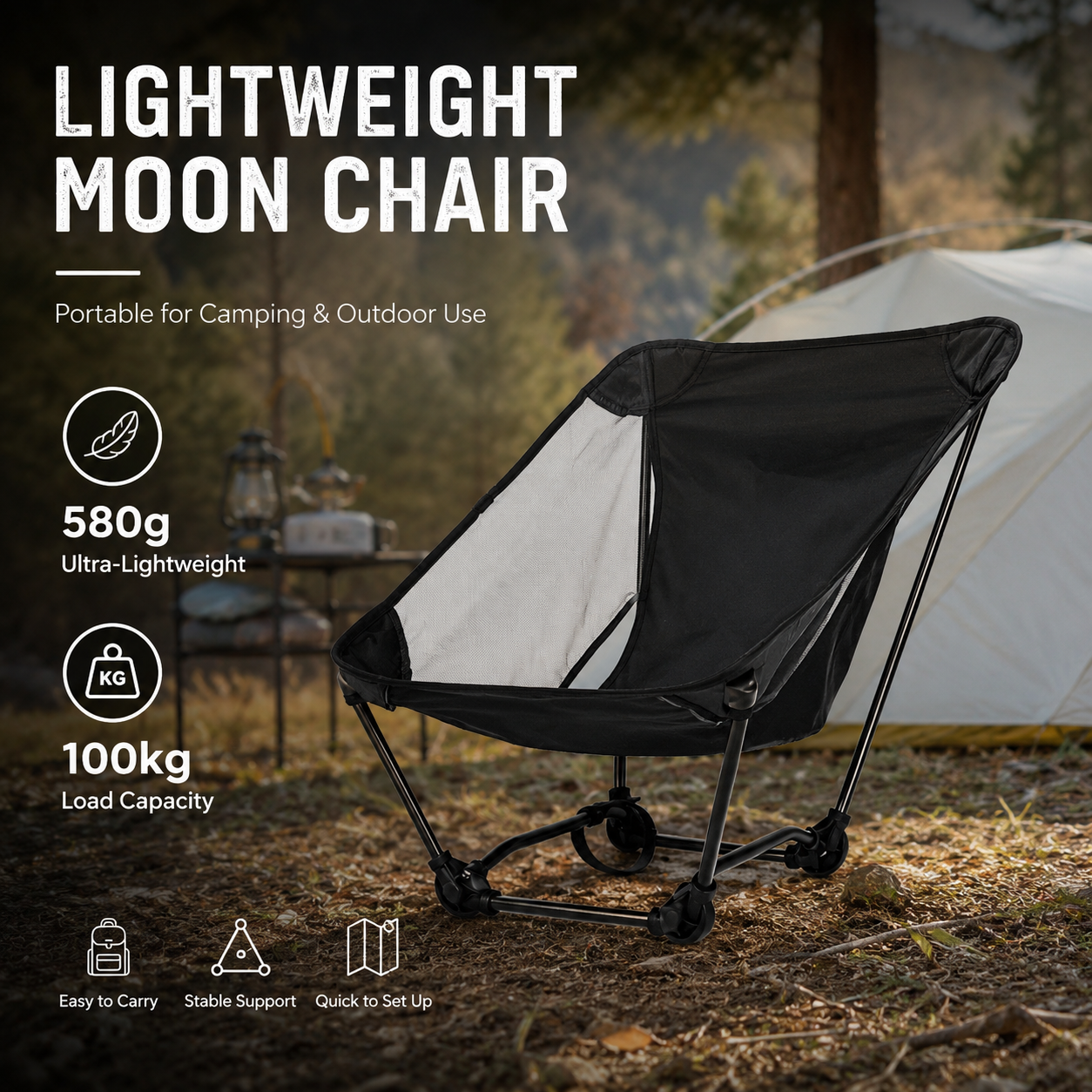 Outdoor Camping Table And Chairs - Portable Off Ground Folding Moon Chair