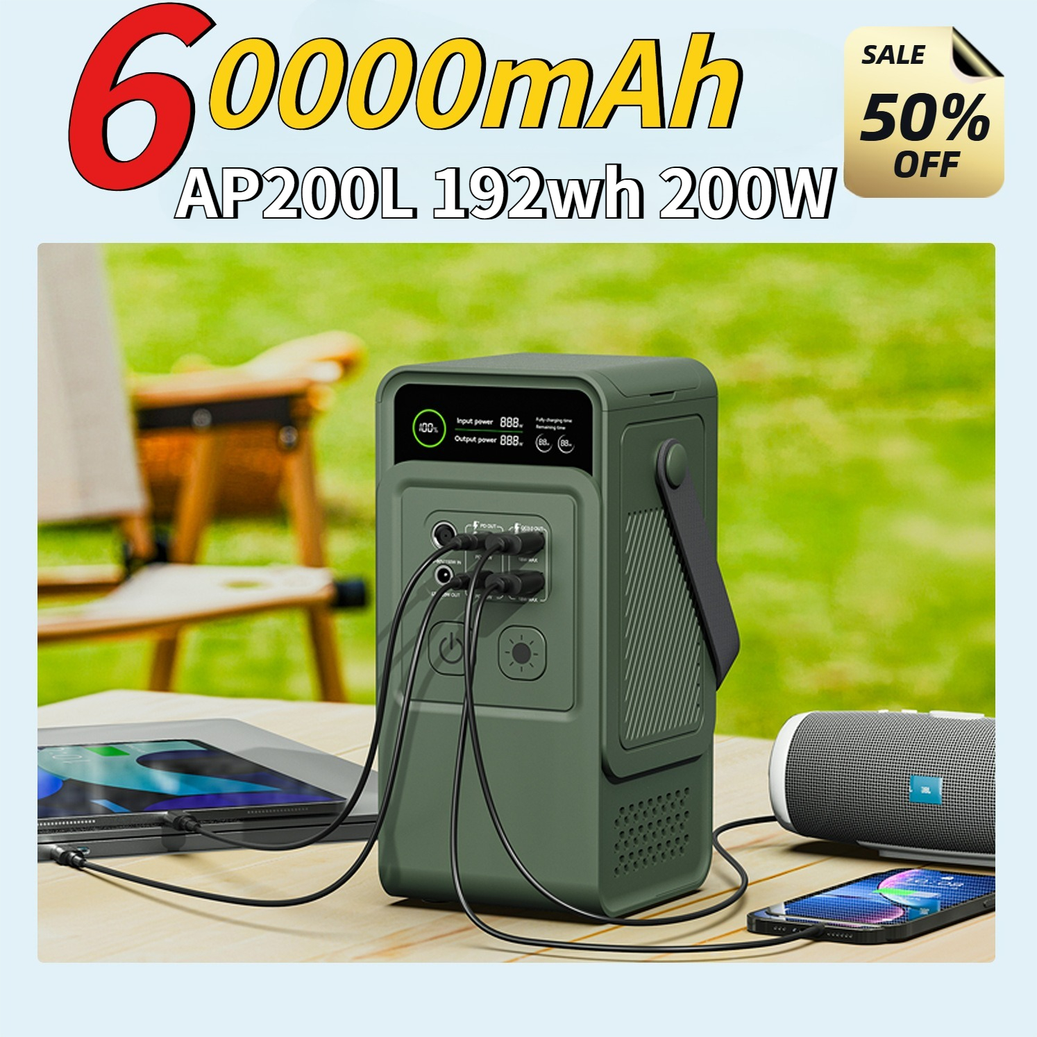Outdoor Camping Kit - 60000mAh 200W 192Wh Camping Power Station