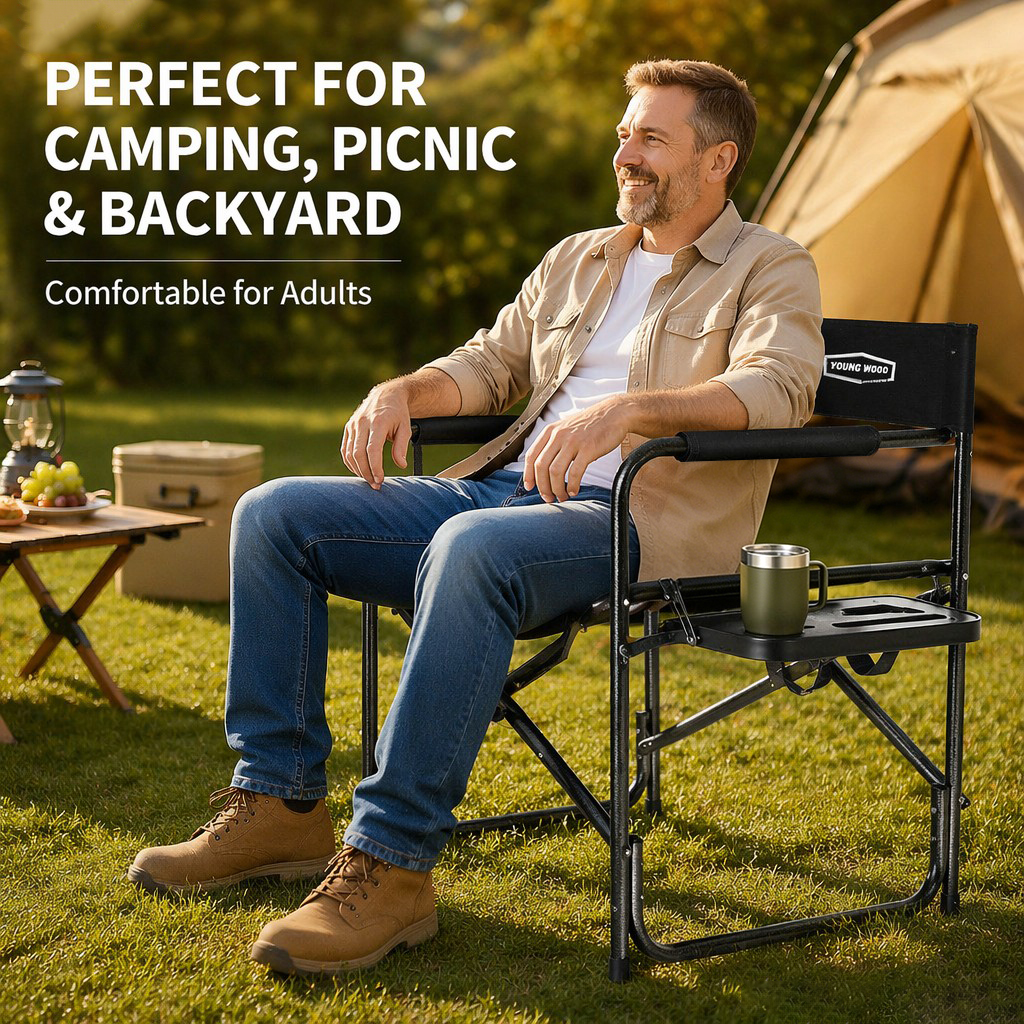 Outdoor Camping Table With Storage - 2PCS Portable Outdoor Chair with Side