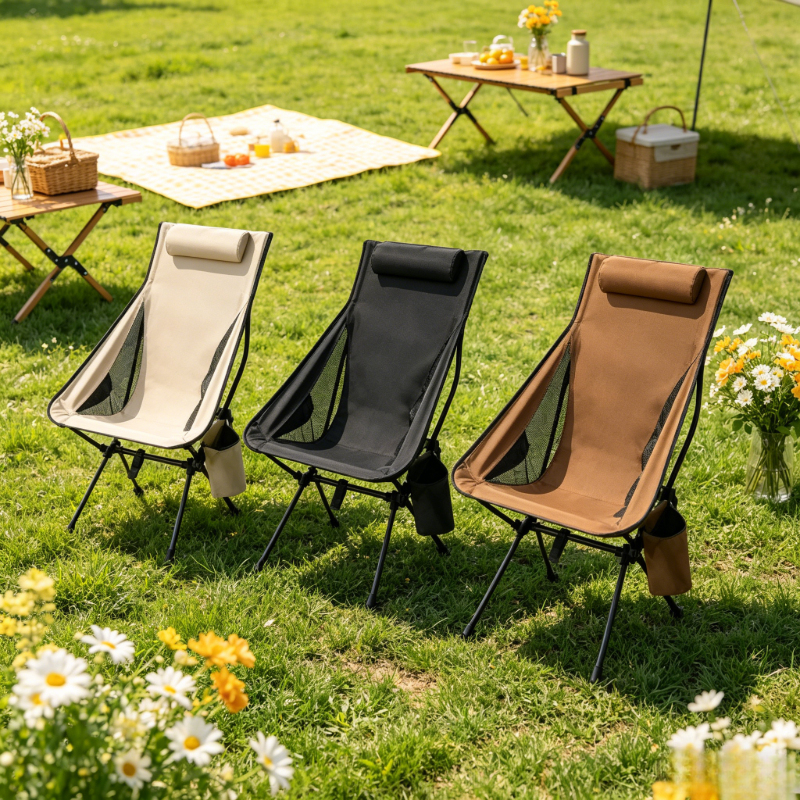 Outdoor Camping Table And Chairs - 3 Colors Foldable High Back Camping