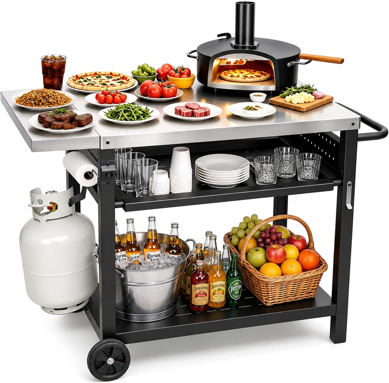 Outdoor Camping Table With Storage - Stainless Steel Outdoor Grill Table, 43.3
