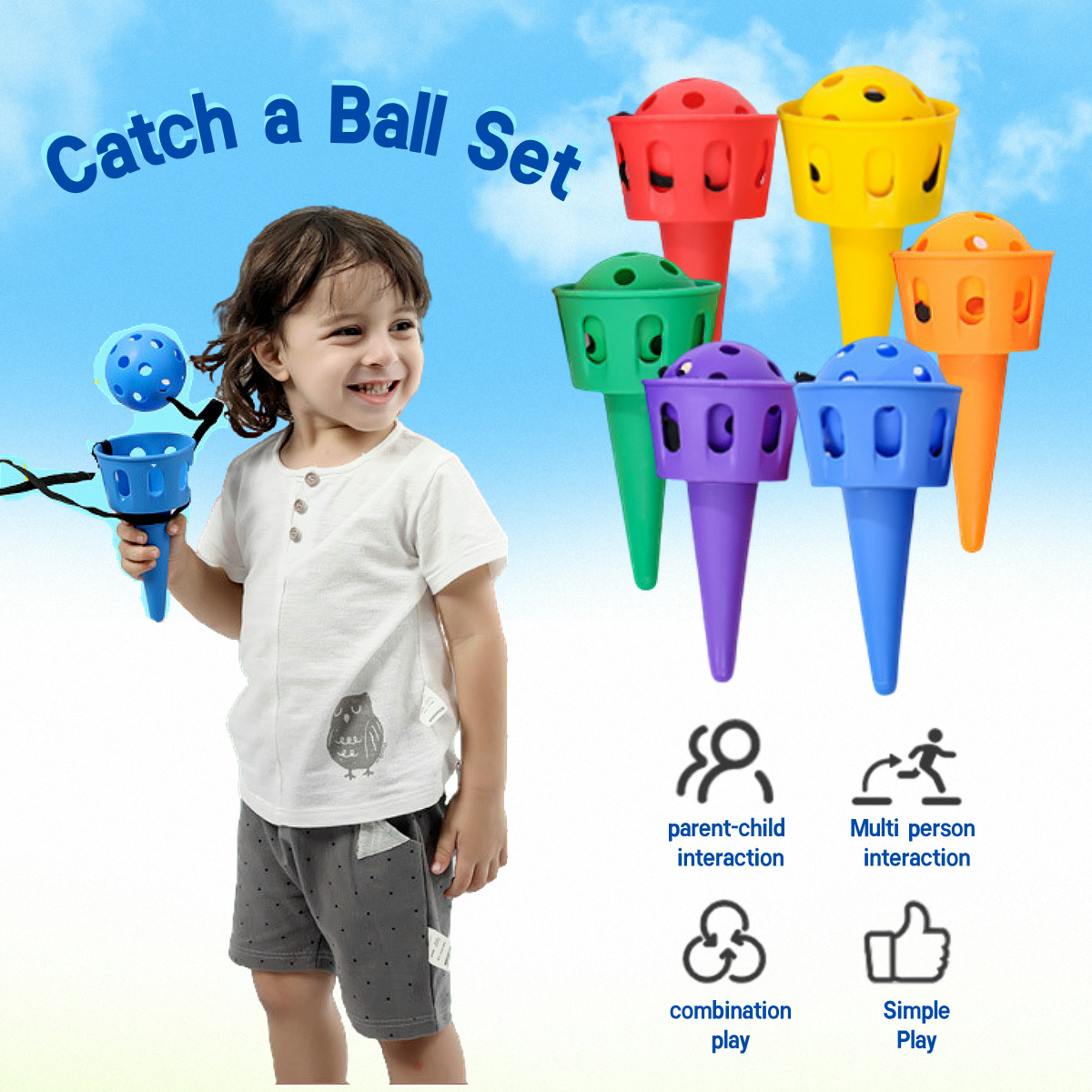 Outdoor Camping Kids Activities - 6pcs Catch a Ball Set,Champion Sports