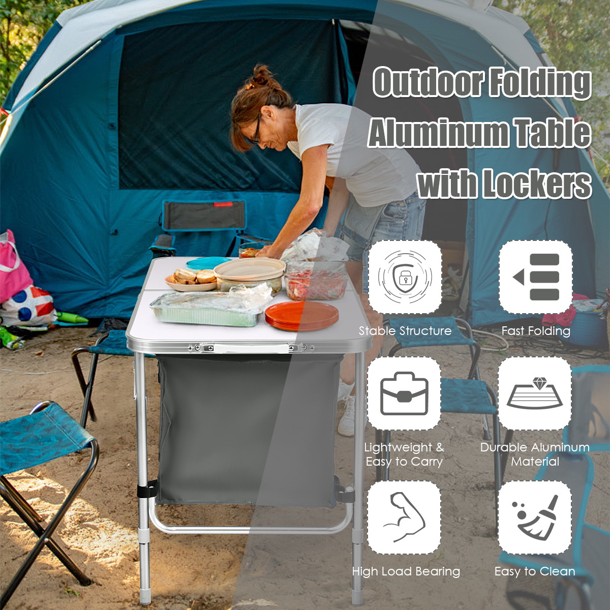 COSTWAY Folding Camping Table  – Outdoor Camping Table With Storage Bewertung und Preis
