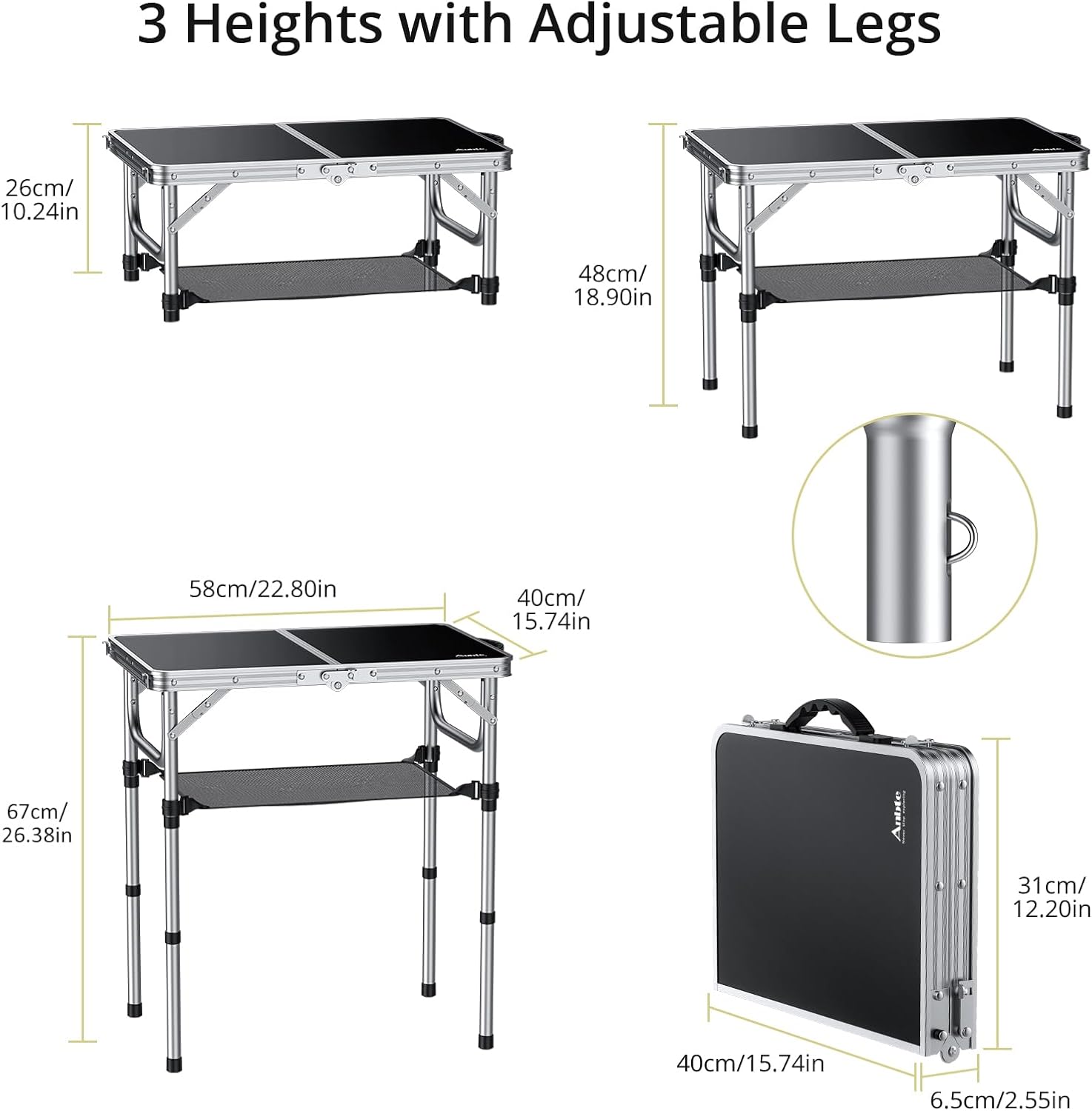 3-Height Adjustable Folding Ca – Outdoor Camping Table With Storage Bewertung und Preis